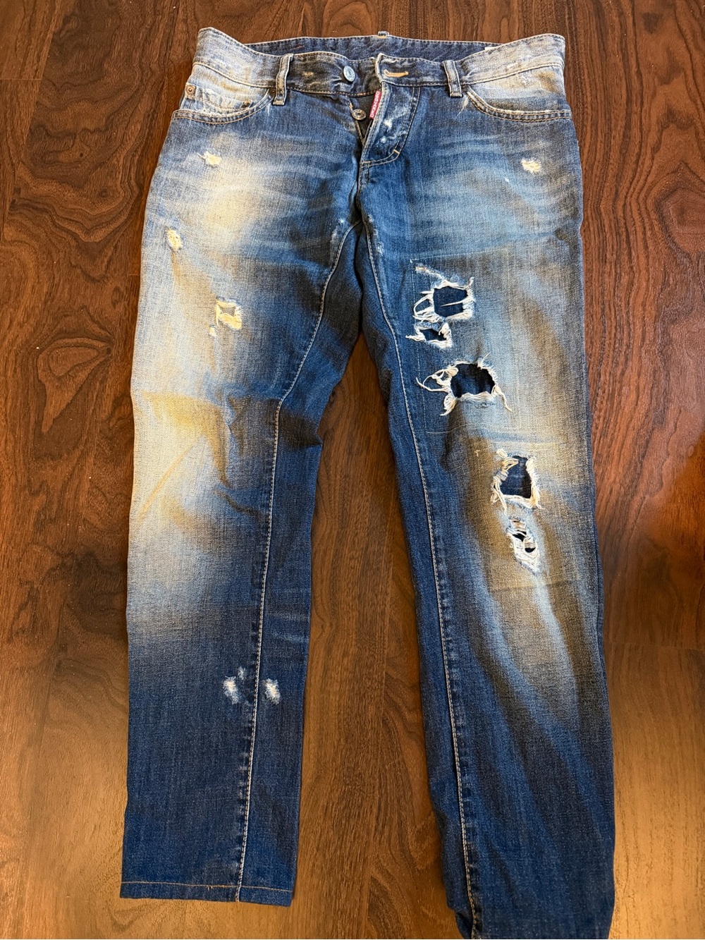 DSQUARED2 Distressed Blue Slim Straight Jeans